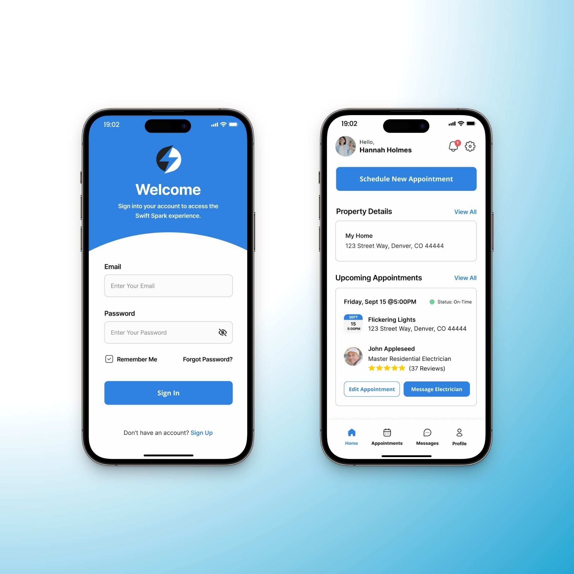 Swift Spark mobile app design iPhone mockup